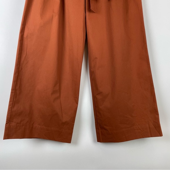 FRANK & Oak Wide Leg High Waisted Belted Pants Cropped Burnt Orange Cotton - Picture 7 of 11